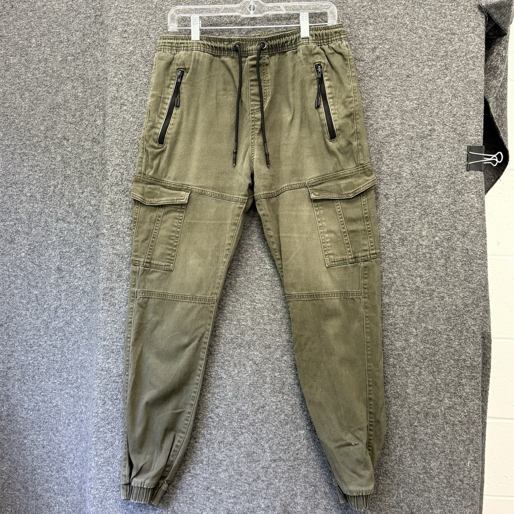 Men's Large‎ Canvas Jogger Pants Olive Green Elastic Drawstring Waist Outdoor